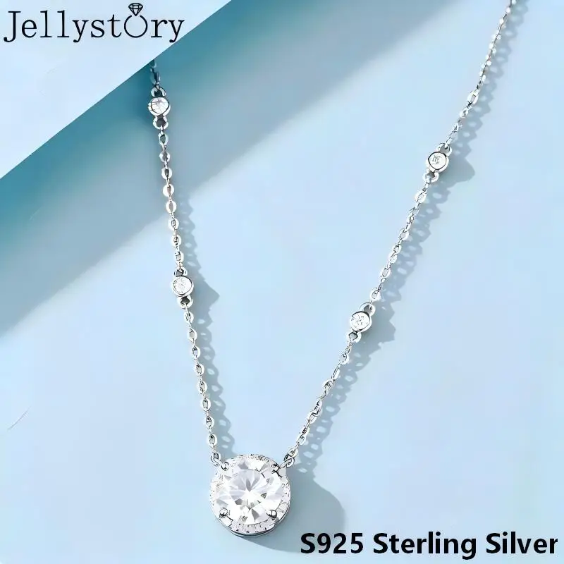 JellyStory Timeless Moissanite love Necklace Anniversary Gift S925 Silver Four Prong Setting Full Inlaid Love Pendant for Her