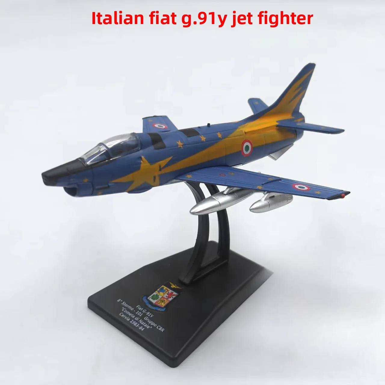 

Diecast 1:100 Scale Italian Fiat G-91Y Fighter Jet Alloy Aircraft Model Collectible Toy Gift Souvenir Display Ornament