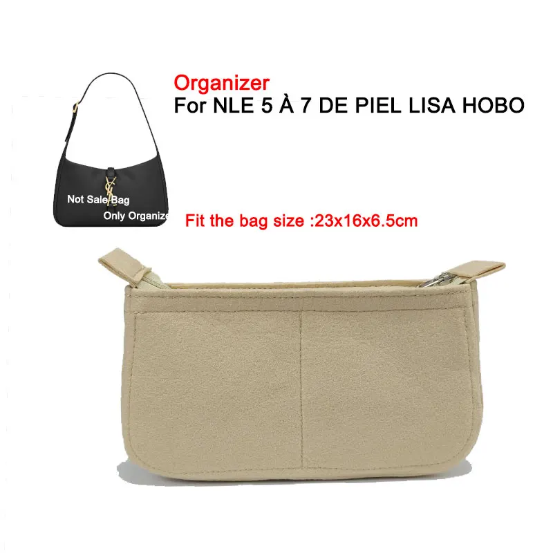 Felt Purse Insert Organizer For LE 5 À 7 DE PIEL LISA HOBO 23x16x6.5cm, Luxury Handbag Inner Bag Liner Shapers With Zipper Cover