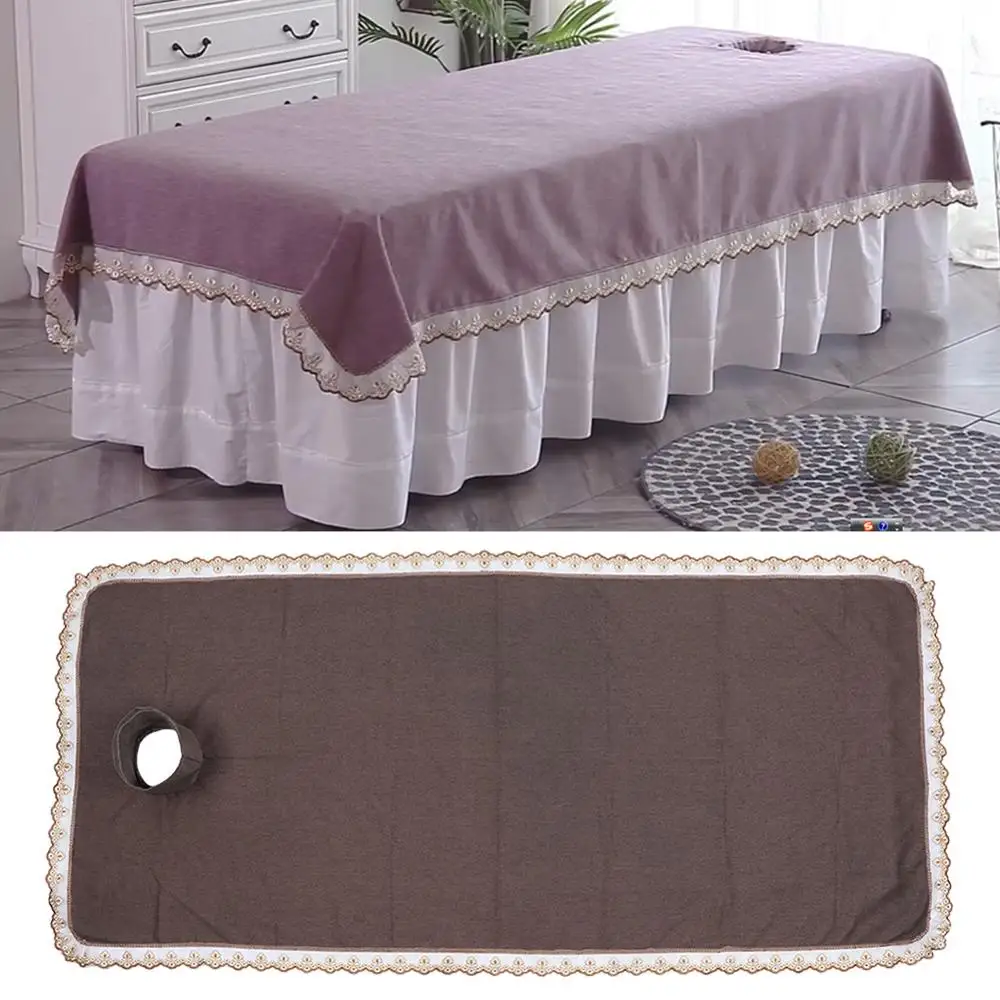 

Beauty Salon Special Thickening Sheet Salon Massage Body SPA Treatment With Holes Cotton Linen Sheer Lace Fold Design Cotton Pad