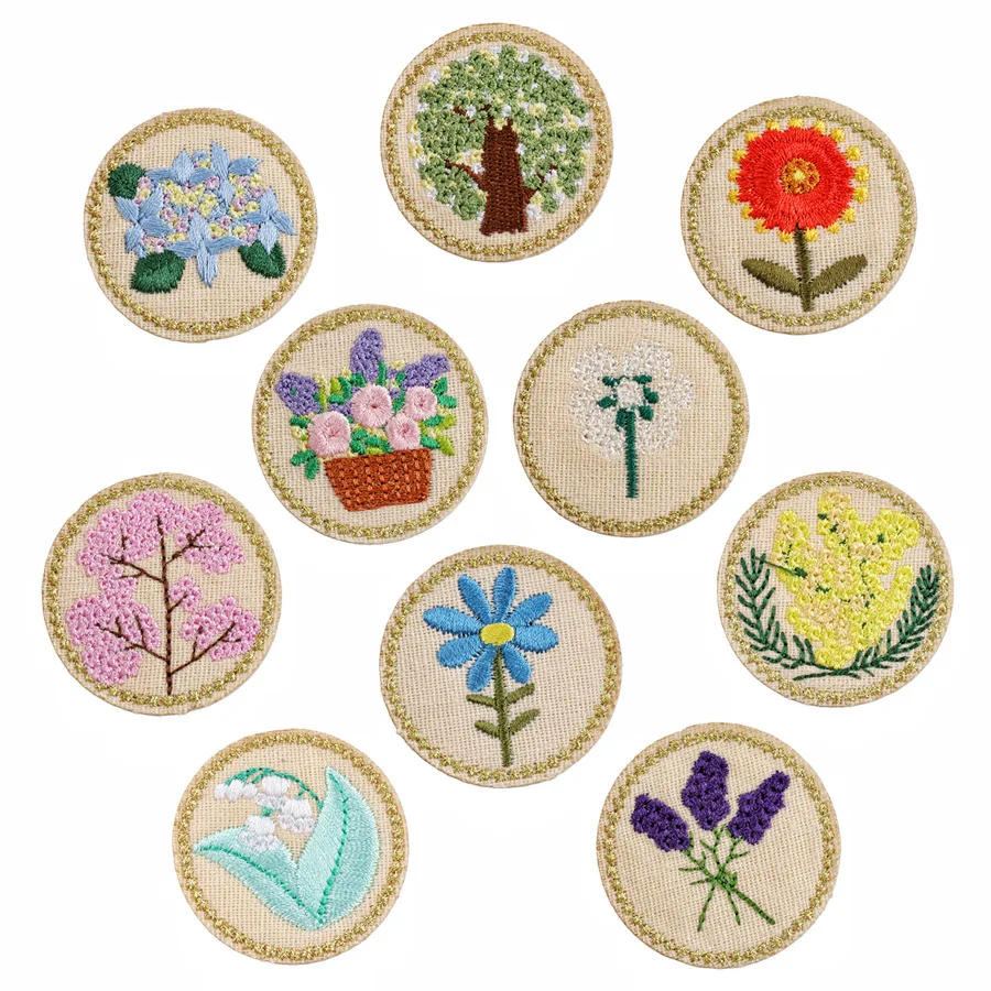 Cartoon Embroidery Sticker Dandelion Flower Embroidery Cloth Sticker Round Embroidery Micro Chapter Rose Basket Patch Sticker