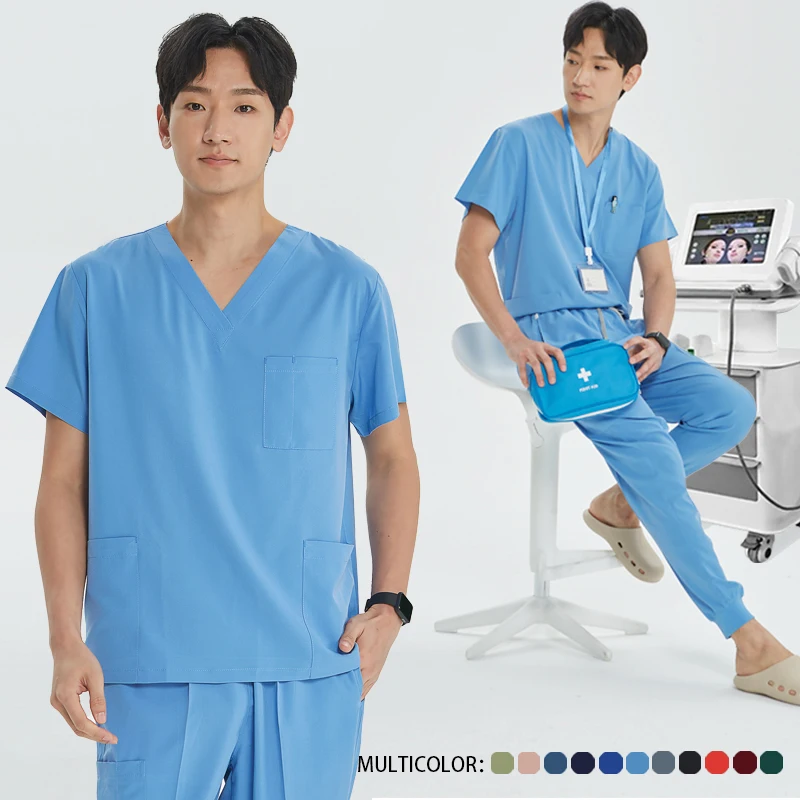 Cheap Men Hospital Uniform Medical Scrub Sets 4-way Stretch Ultra Lite Doctor Nurse Outfit Pediatric Surgical Scrubs Uniform S21