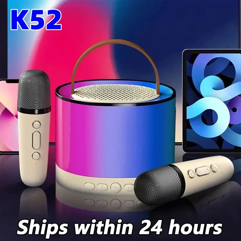 Dual Microphone Karaoke K52 Bluetooth Wireless Speakers Multi-function Portable RGB Light Stereo Home Gathering Karaoke Player