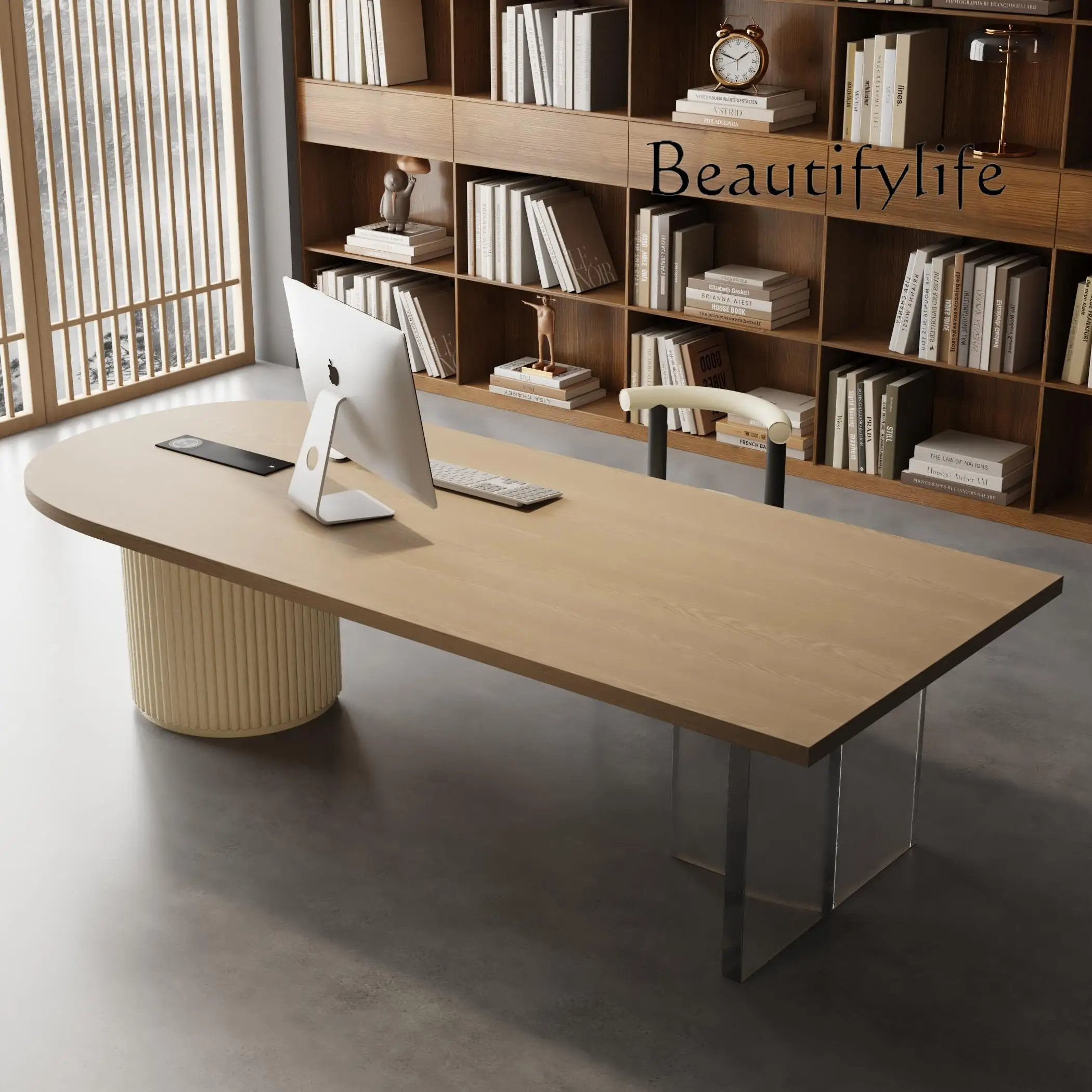 

Modern small apartment simple living room high-end Italian minimalist desk integrated home writing table