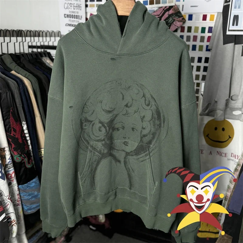 Washed SAINT Graffiti Hand Drawn Hoodie Men Women High Quality Blackish Green Hooded Pullovers