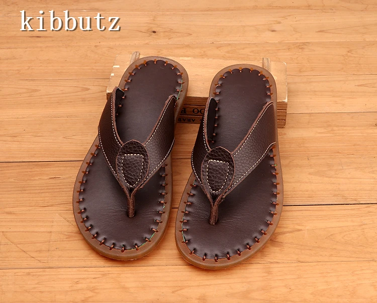 Summer New Genuine Leather Soft Sole Slippers Beef Tendon Bottom Flip-Flops Men's Outdoor Casuals Beach Shoes