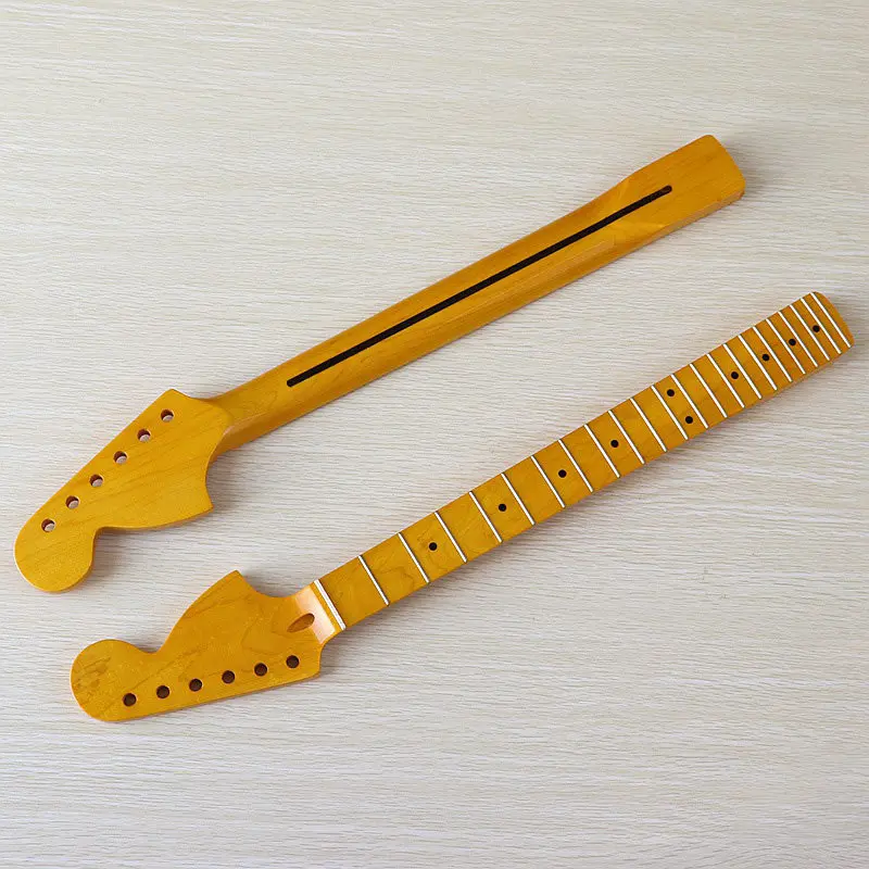 Electric Guitar Neck 6 Strings And 22 Frets, Big Head Neck Plus Maple Glossy Yellow Back Line Handle, Guitar Modification