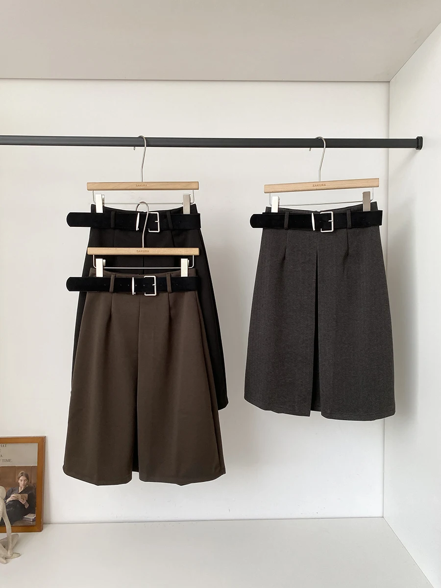 High Waist Midi Pure Color A-Line Skirt for Women Commute Friendly Bodycon Cross Covering Half Body Skirt Korean Style