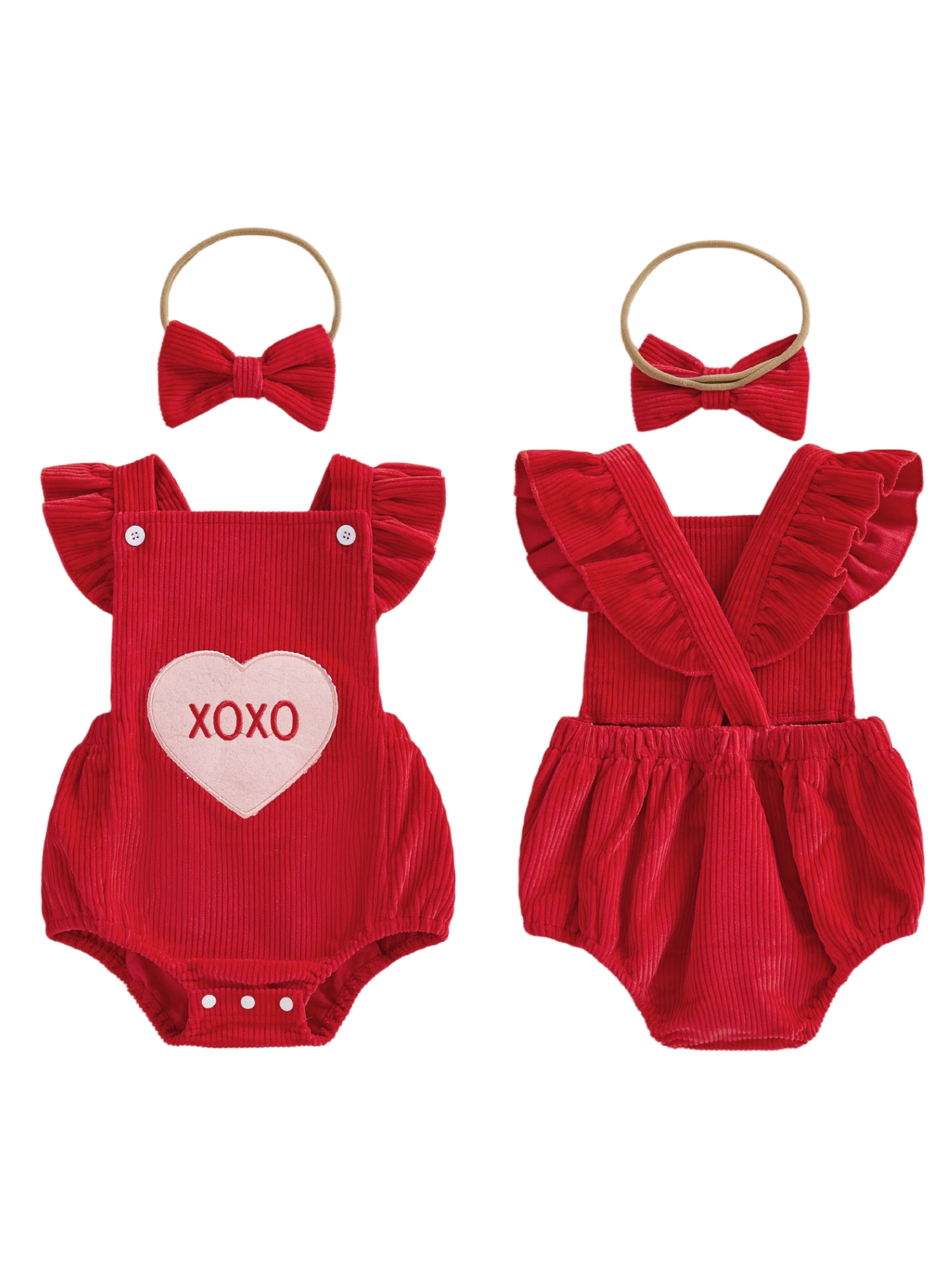 طقم فستان عيد الحب للفتيات الصغيرات، رومبير بدون أكمام مكشكش مطبوع عليه قلب مع عصابة رأس متطابقة لملابس الأطفال #2