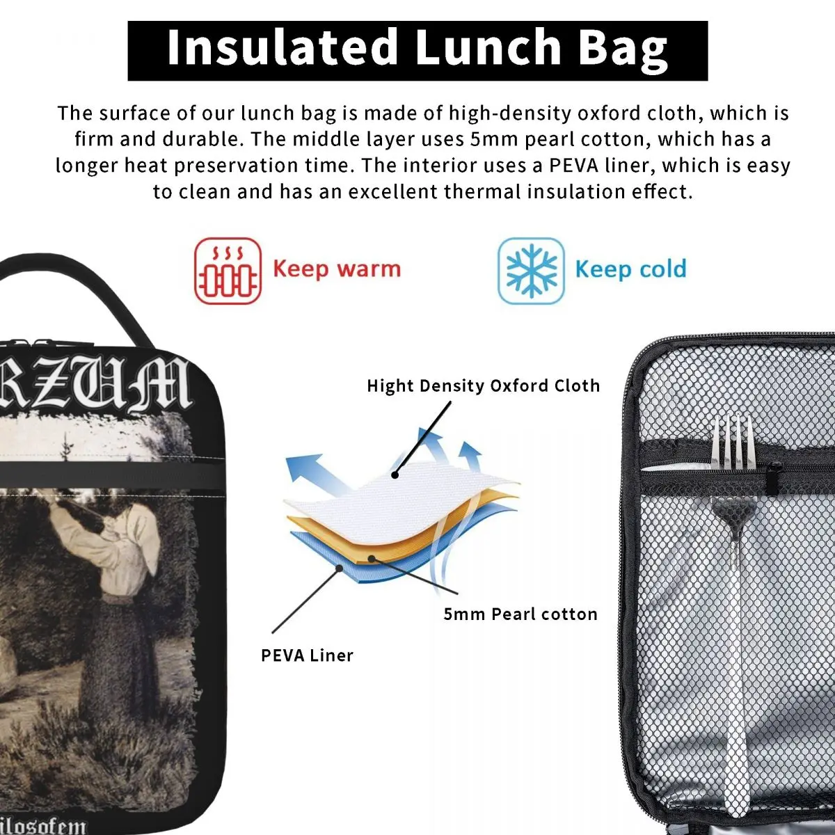 Burzum Filosofem Produit Fourre-tout Isolé Sac de Stockage D'école de Boîte de Nourriture Portable Tout Saison Refroidisseur Thermique Boîte à Lunch