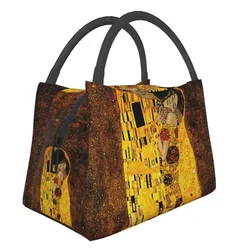 Klimt Kiss Thermal Insulated Lunch Bags Women Gustav Klimt Freyas Art Resuable Lunch Container Multifunction Meal Food Box