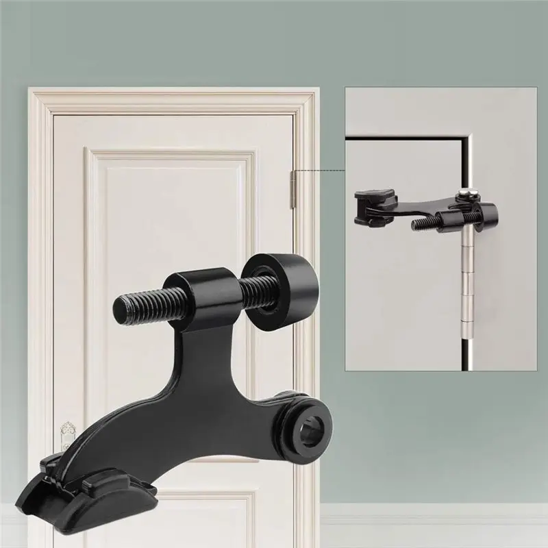 [ABFI!】 4 Pack Hinge Pin Door Stopper Adjustable Deluxe Heavy Duty Door Stopper Black Rubber Bumper Tips