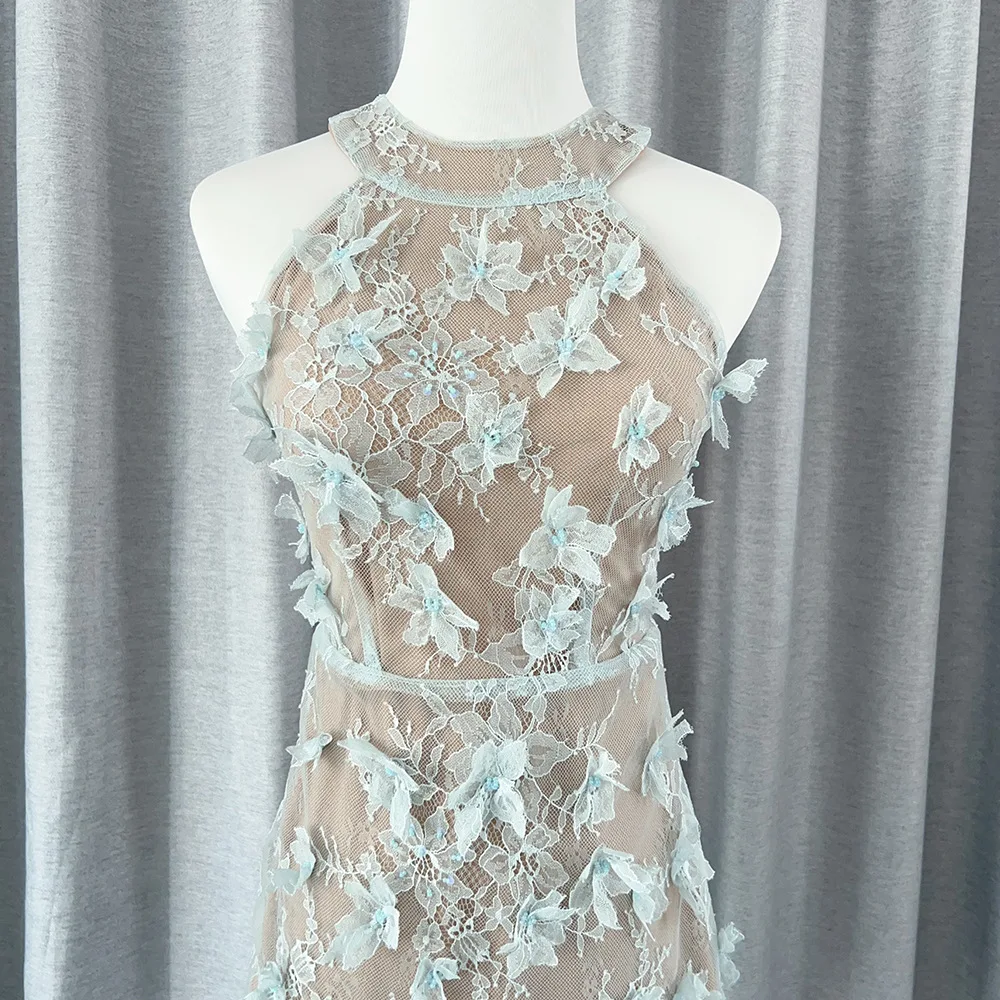 موضة جديدة المرقعة زهرة فساتين للنساء الرسن طوق أكمام عالية الخصر عارية الذراعين أنيقة فستان حفلة صغيرة الإناث