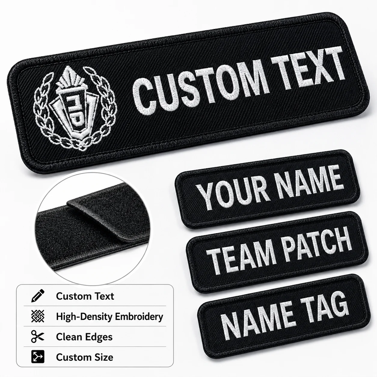 Custom Embroidered Name Patches Personalized Text Logo Hook and Loop Badge for Uniforms Jackets Backpacks Workwear Team Gear