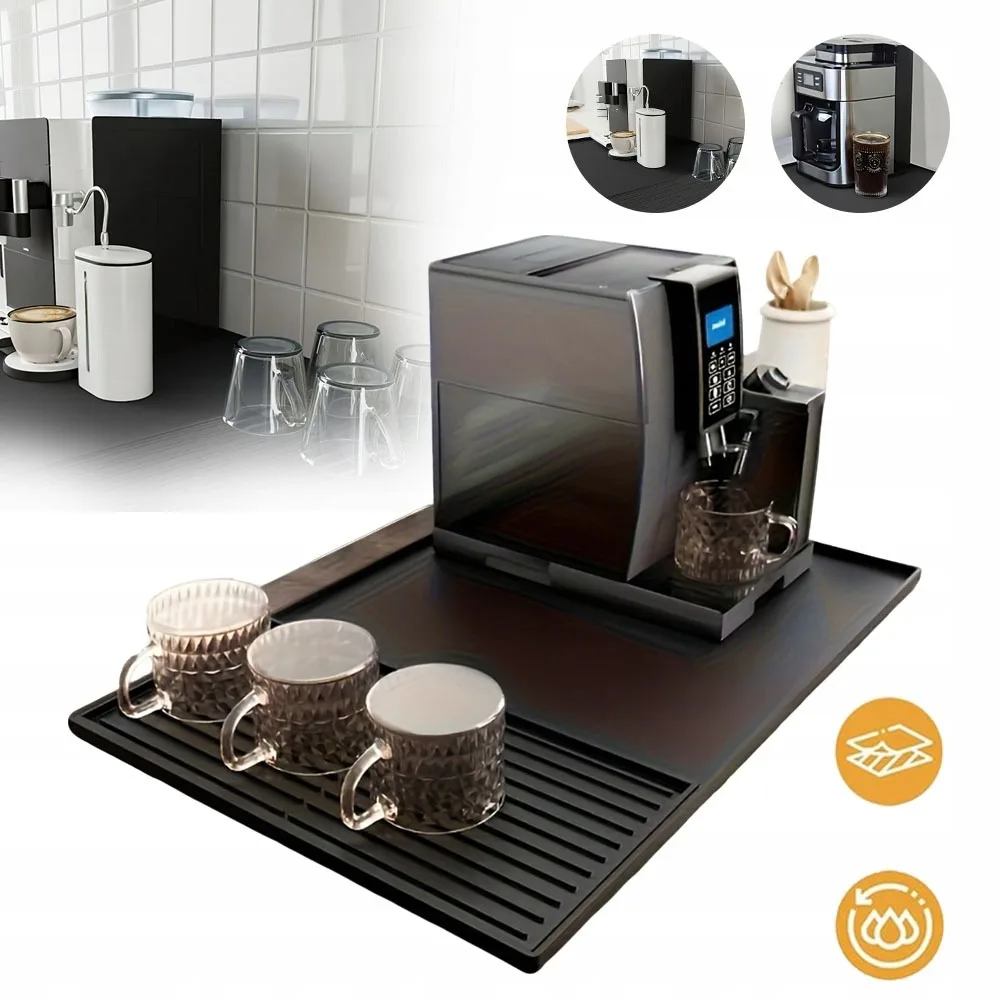 Kaffeemaschinen-Matte, 2-in-1 Silikon-Kaffeebar-Matte mit Abnehmbarer Abtropfmatte, Rutschfest & Hitzebeständig für Küche oder Espresso-Station