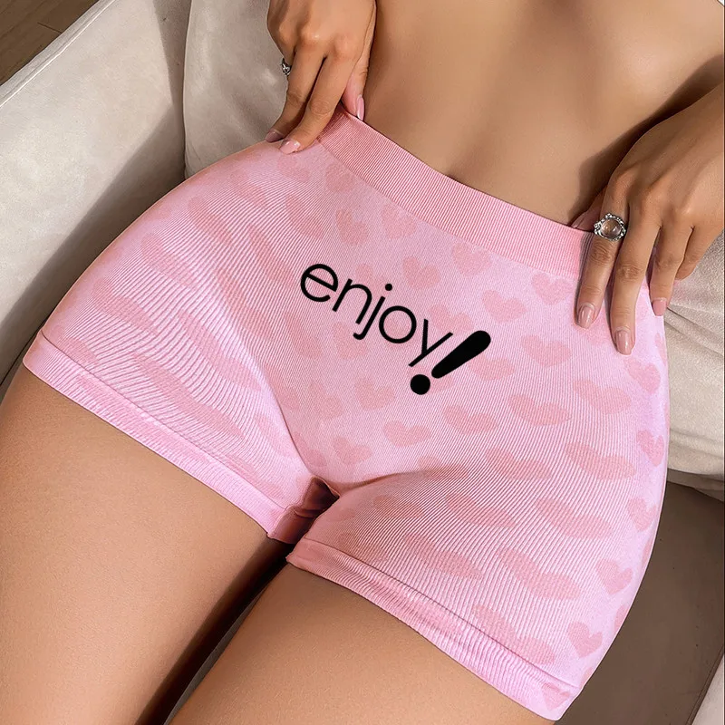 ENJOY Letters Print Funny Sexy Hot Panties for Women Pink Knitting Underwear Female High-waisted Comfortable Breathable Panties