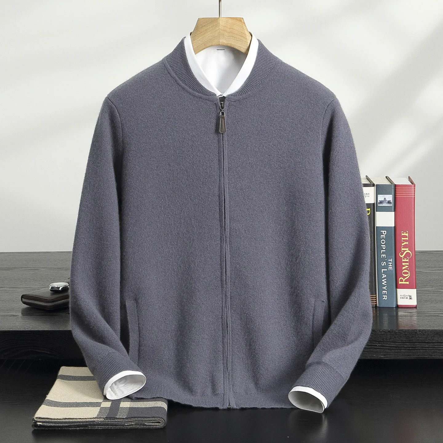 

Autumn Winter Men O-Neck Sweater 100% Cashmere Cardigan Long Sleeve Zipper Coat Large size High Quality Men Jacket Knit Top