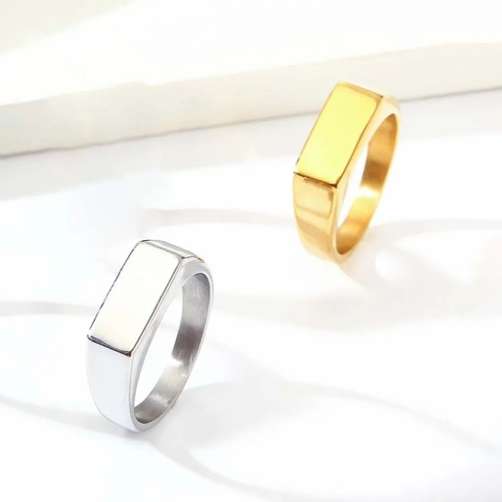 

Personality Square Stainless Steel Ring Korean Ins Style Jewelry Titanium Seal Ring Trendy Vintage Finger Ring Unisex
