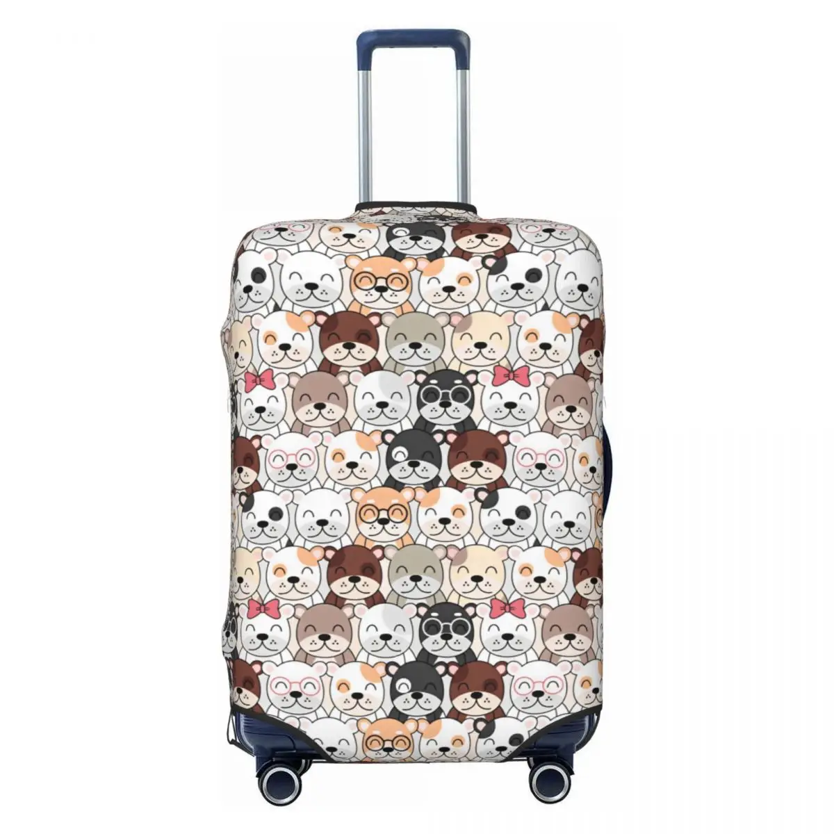 Cute Line Cartoon Bulldog With Glasses Bow Suitcase Cover Travel Holiday Fun Luggage Supplies Protection