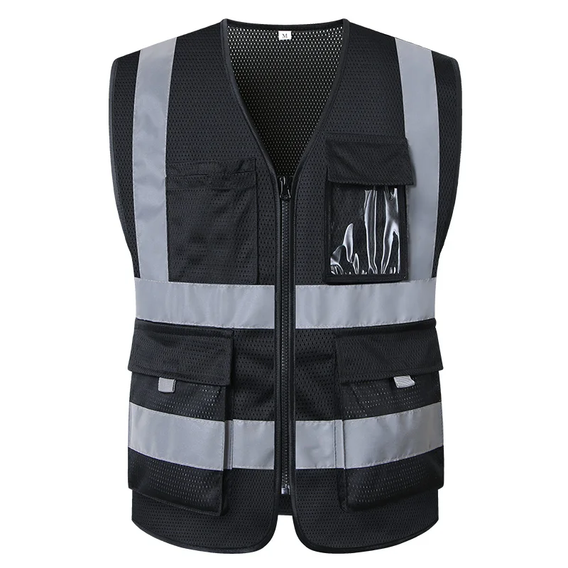 Mesh Safety Reflective Vest Construction Building Vest Safety Clothing Work Vest Multi Pocket Black Vest Hi Vis Vest