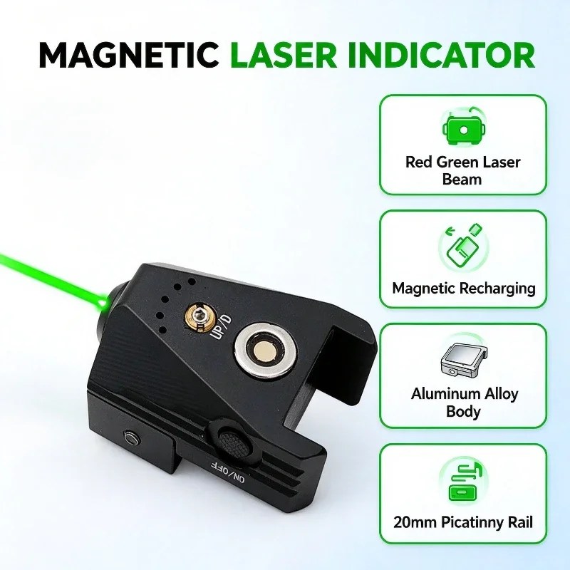 Magnetic Charging Red & Green Beam Indicator, Aluminum Alloy Positioning Light Matching 20mm Picatinny Rail