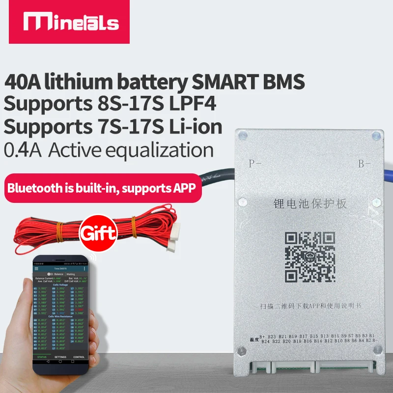 Jikong Smart bms 8S-17S Bluetooth 40a Common port 0.4a Active equalizing 24V LiFePo4 36V Li ion 13s 48v 14v 10s lithium battery