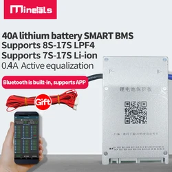 Jikong Smart bms 8S-17S Bluetooth 40a Common port 0.4a Active equalizing  24V LiFePo4 36V Li ion 13s 48v 14v 10s lithium battery