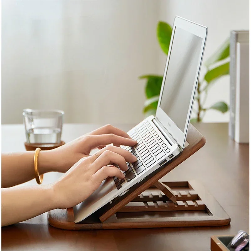 Hollow Out Heat Dissipation All Solid Wood Folding Laptop Stand Simple Retro Adjustable Multifunctional Computer Reading Stand