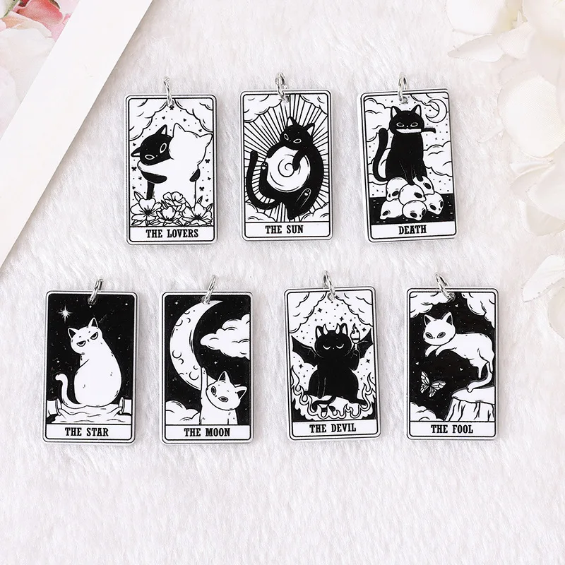2pcs Acrylic Cartoon Simulation Board Game Playing Cards Tarot Cards Cat Series DIY Earrings Necklace Keychain 22 Style
