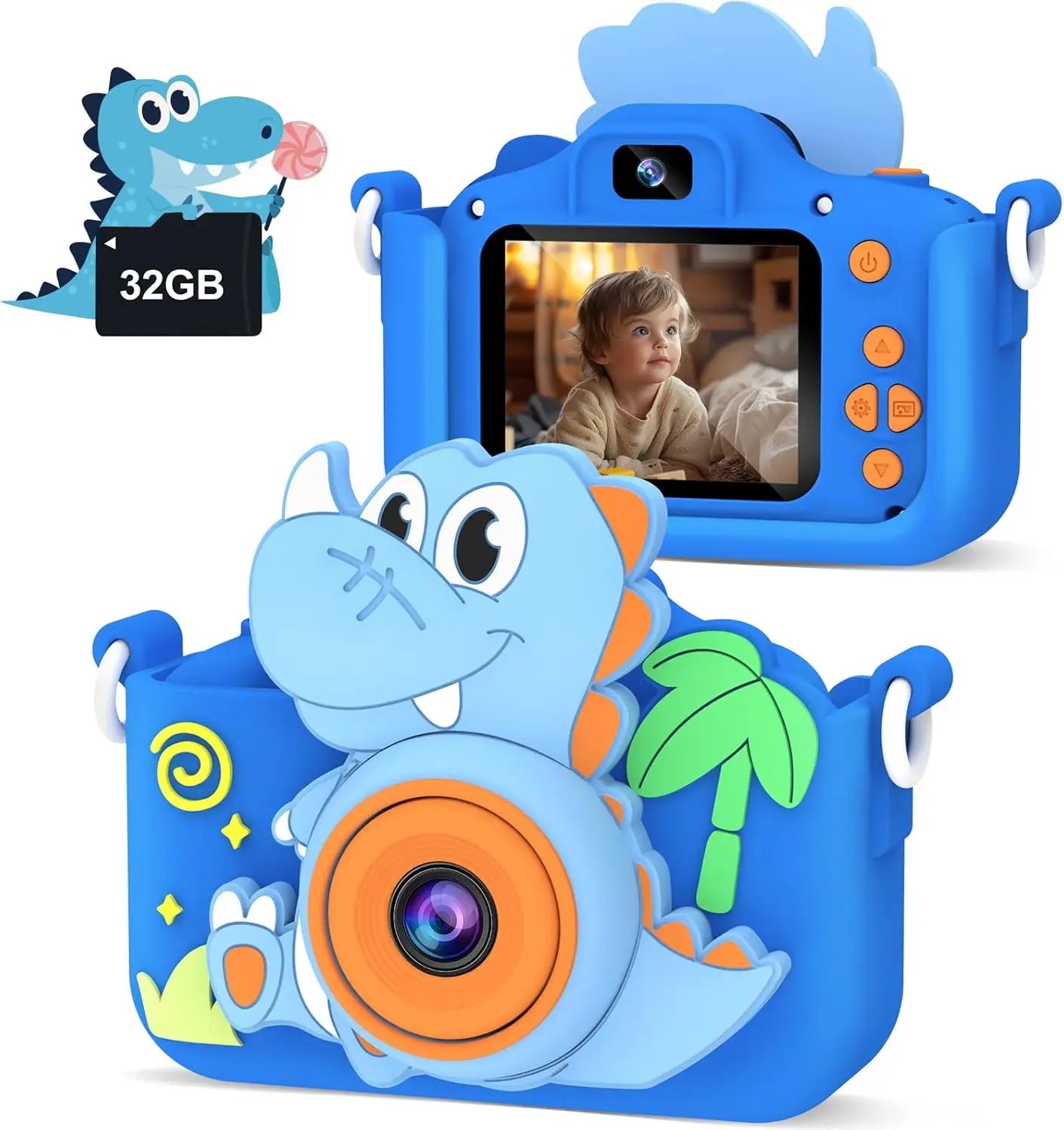 Câmera infantil para meninos e meninas, câmera de dinossauro com vídeo HD selfie 1080P, presentes de aniversário de Natal para meninos, com cartão SD de 32 GB