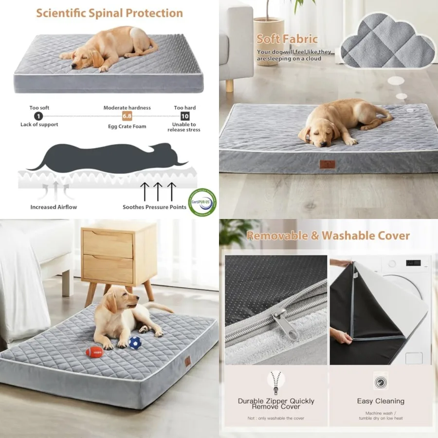 

Orthopedic Waterproof Extra Large Dogs Bed with Removable Washable Cover, Multi-Needle Quilting XL Crate Bed for Large Sized Do