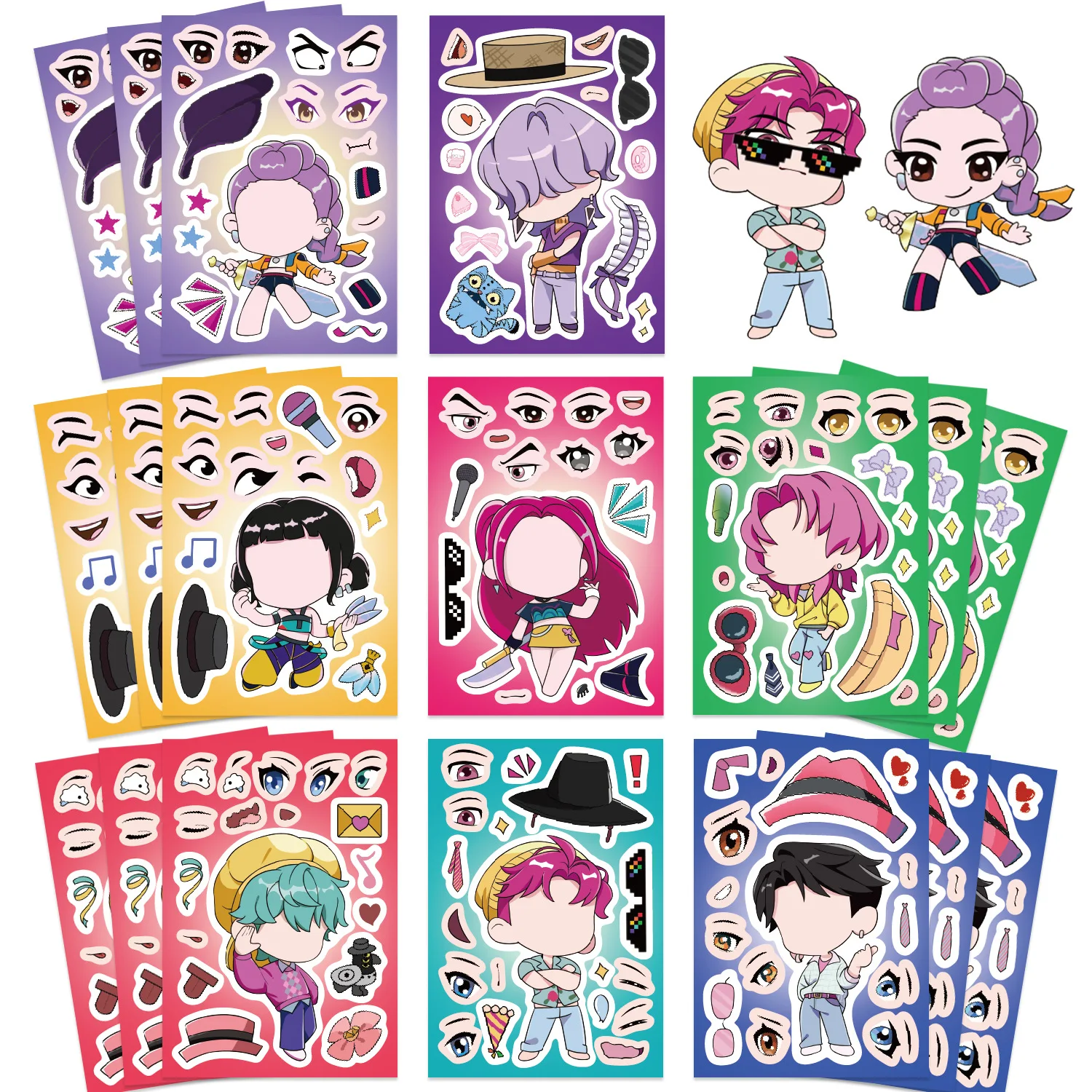 8/16/24PCS Toy Puzzle Stickers Anime Make a Face Stickers DIY Handicrafts Waterproof Stickers