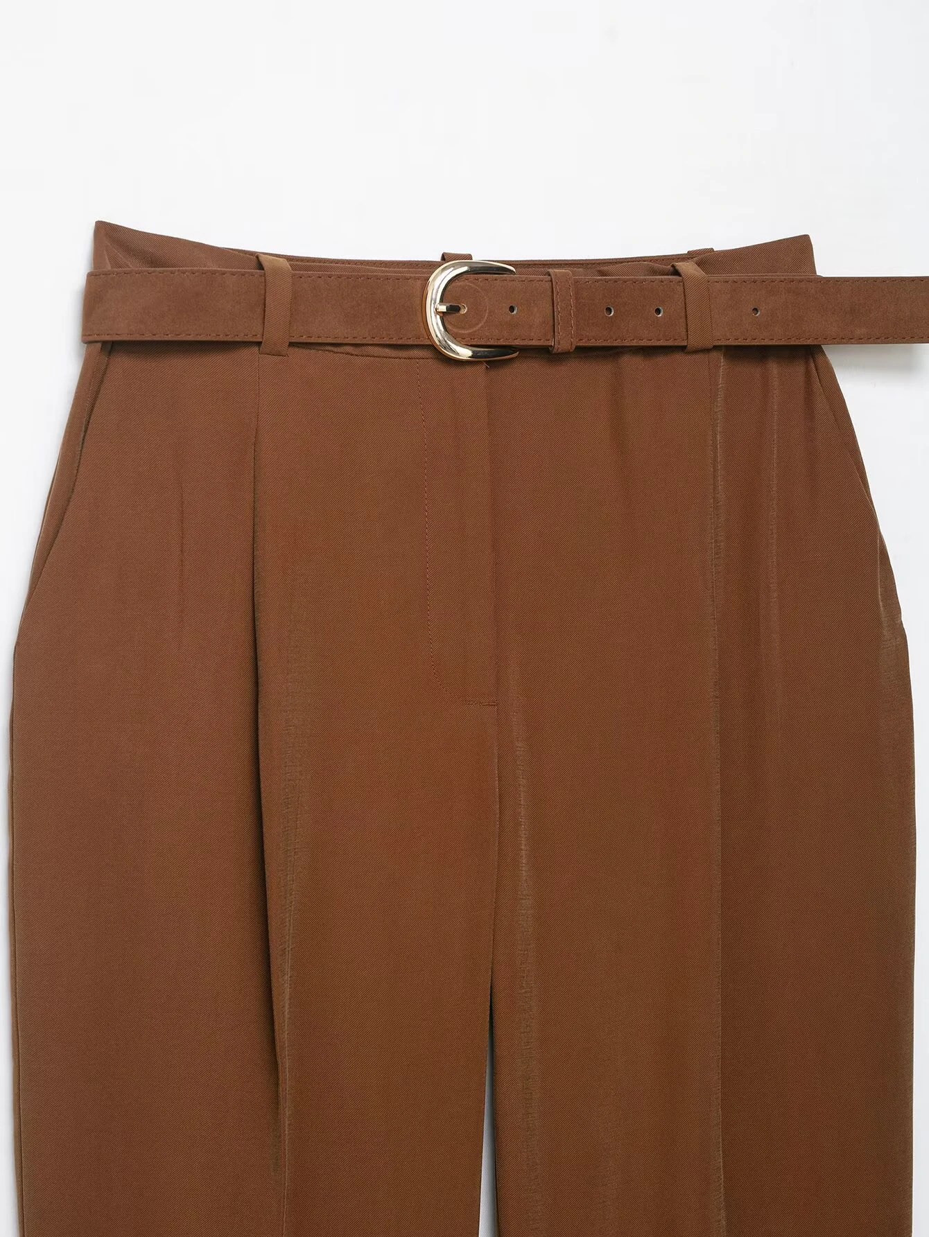 ZERAINS Herfst nieuwe mode eenvoudige casual effen kleur metalen gesp semi-elastische taille pak broek casual broek