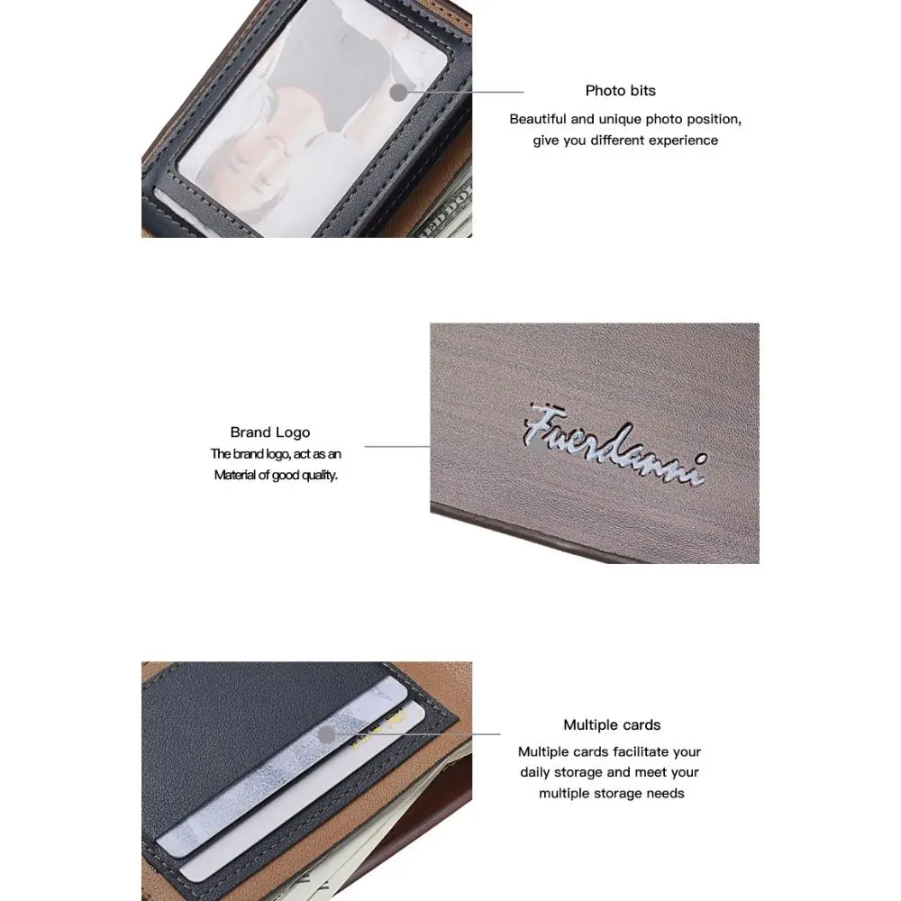 

Новый мужской короткий кошелек из искусственной кожи, двойной черный кофейный ретро-кошелек для монет, большой емкости, держатель для удостоверений личности, для мужчин и женщин