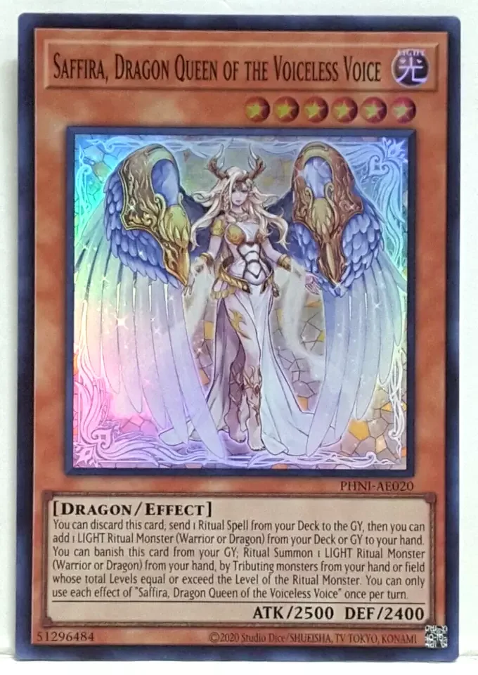 

Yugioh KONAMI PHNI-AE020 ssava, Dragon Queen of the voicless Voice, супер редкая коллекция с английским языком, Мятная карта