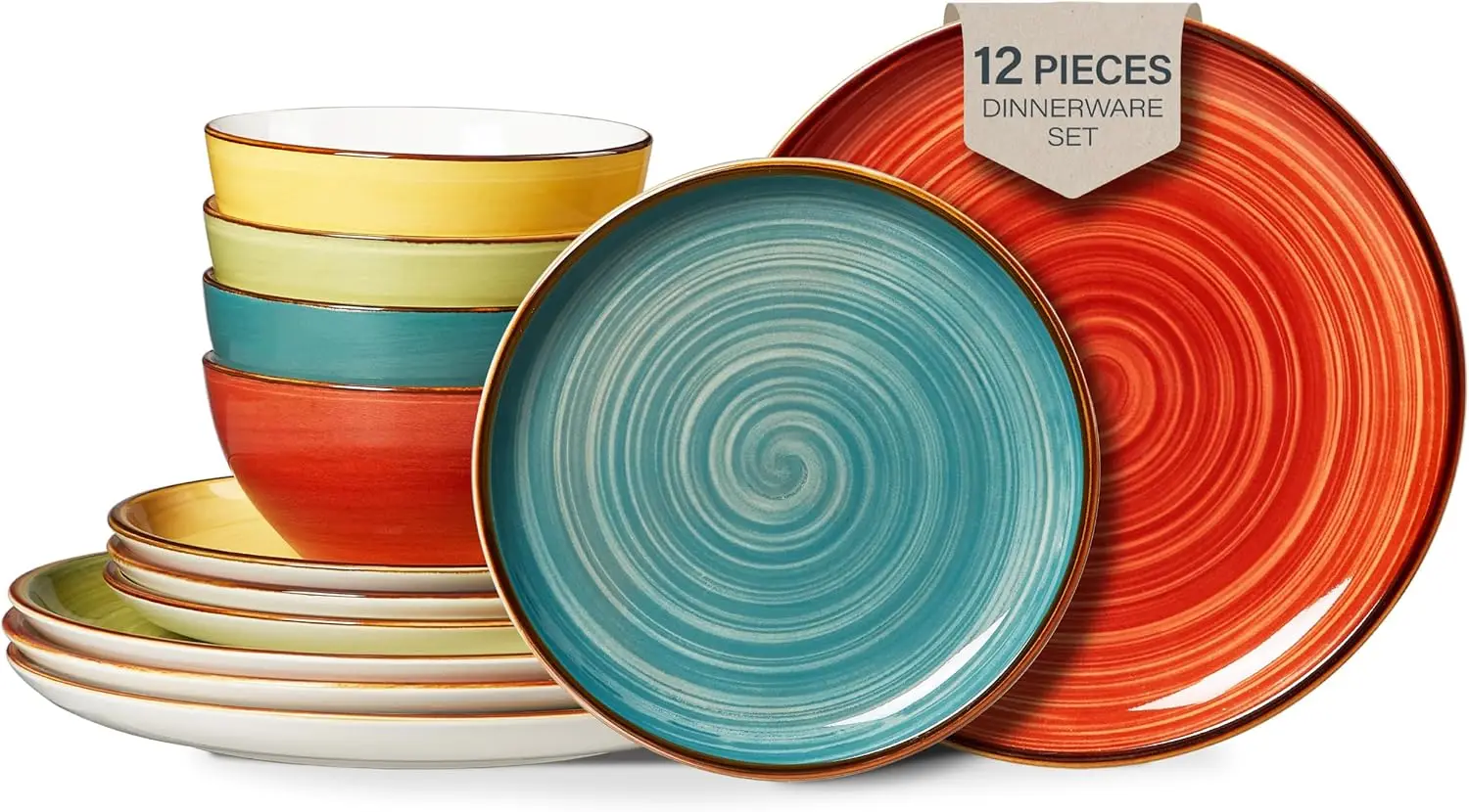 

12-Piece Stoneware Dinnerware Set for 4, Microwave, Oven & Dishwasher Safe, Scratch Resistant Plates and Bowls