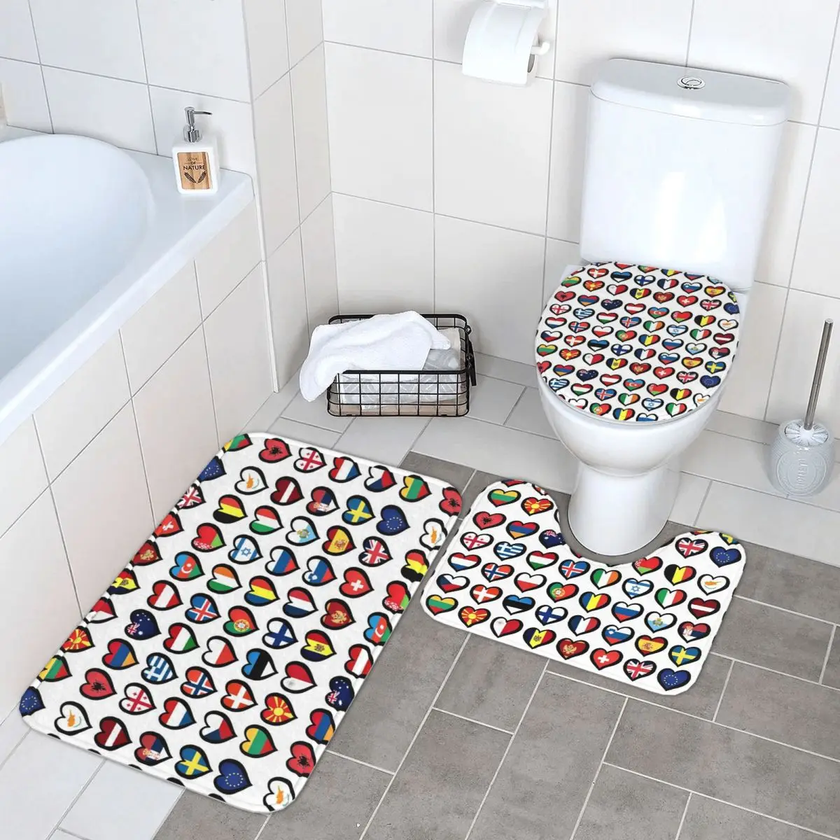 

Конкурс песен Евровидение Флаги Сердца ESC EBU Eurofans 3-х предметный коврик для ванной Набор для ванной комнаты Крышка унитаза Домашний декор Ковер Напольный коврик