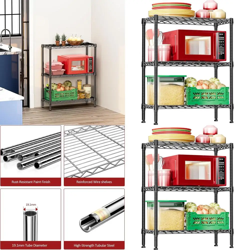 

Прочный трехъярусный стеллаж из стальной проволоки для кухни, кладовой или офиса, грузоподъемность 750 фунтов, черный (29,5 Вт x 13,8 д x 35,5 В)