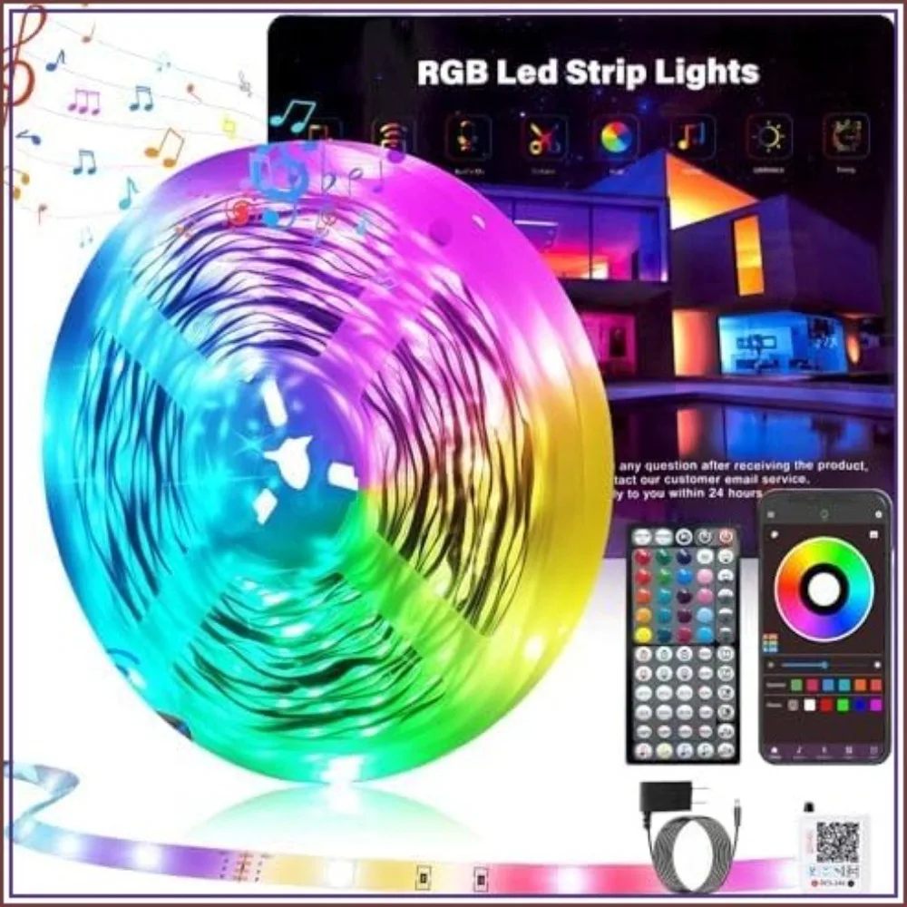 100FT RGB LED Strip Lights for Bedroom, Music Sync with Remote & App, Color Changing, DIY Home Decor