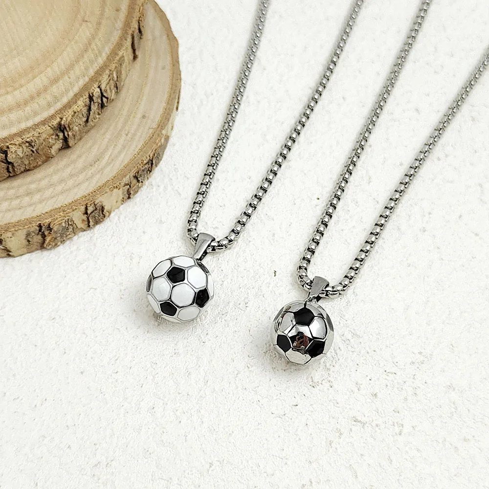 Men's 316L Stainless Steel Soccer Ball Pendant Necklace Box‑Chain Hip‑Hop Sports Jewelry Gift for Guys