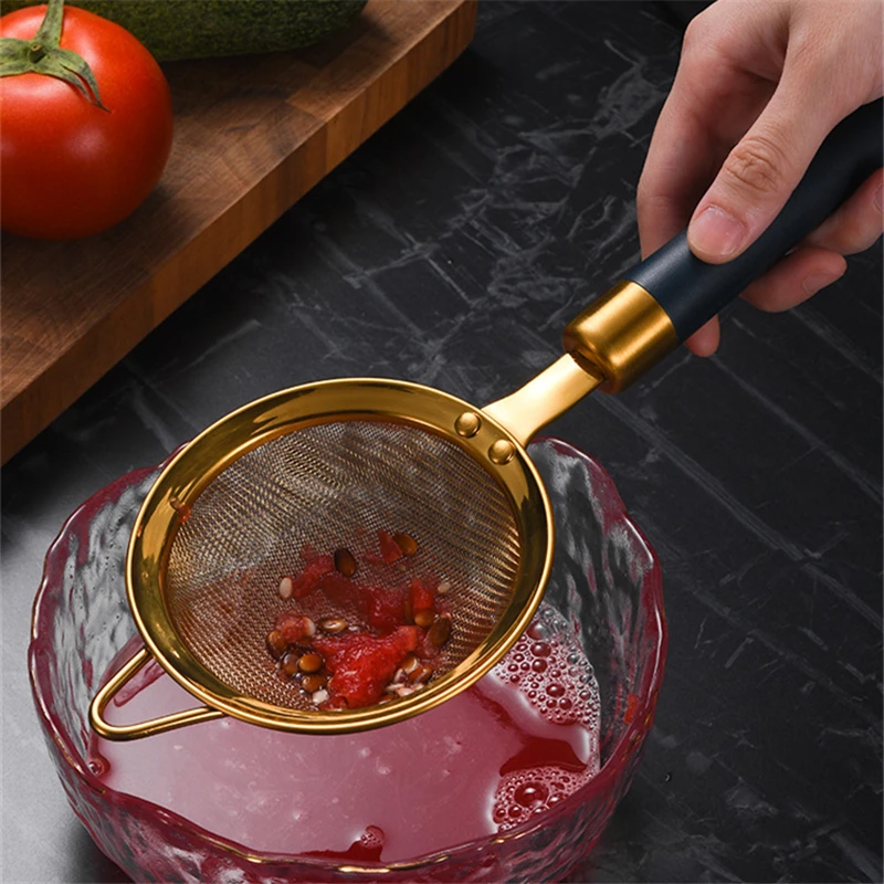 304 Stainless Steel Skimmer Strainer Green Gold Handle Fine Mesh Colander Oil Frying Spoon Noodles Dumpling Sieve Kitchen Tools