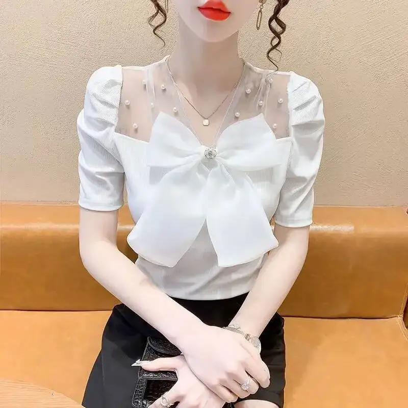 レディース半袖Tシャツ スパンコール付きトップス Y K ヴィンテージ ベーシック 格安服 韓国レビュー多数 トレンド服Tシャツ