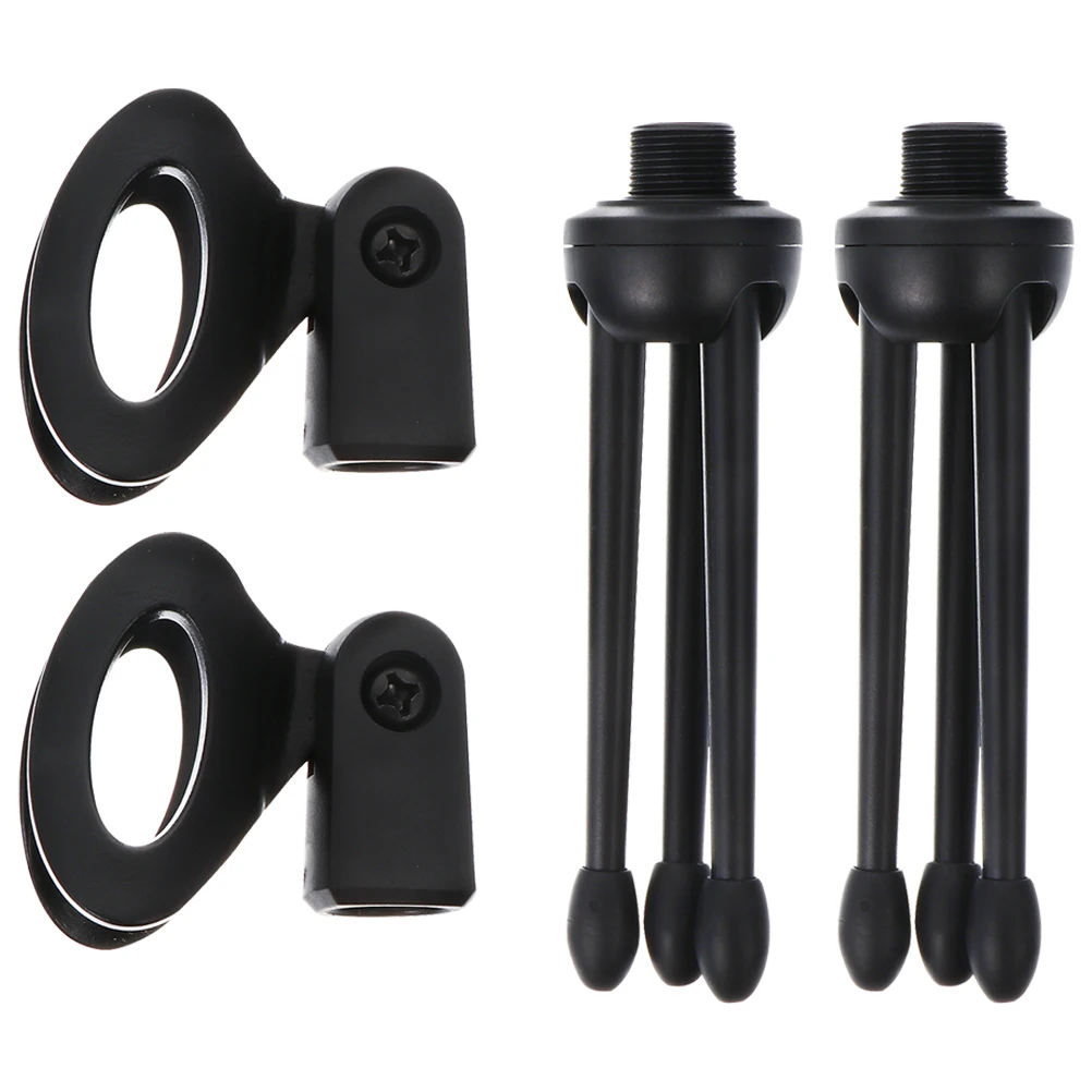 

2 Pcs Black Microphone Tripod Stands Mini Foldable Desktop Recording Adjustable Stable Base Audio Accessory Universal Mic Holder