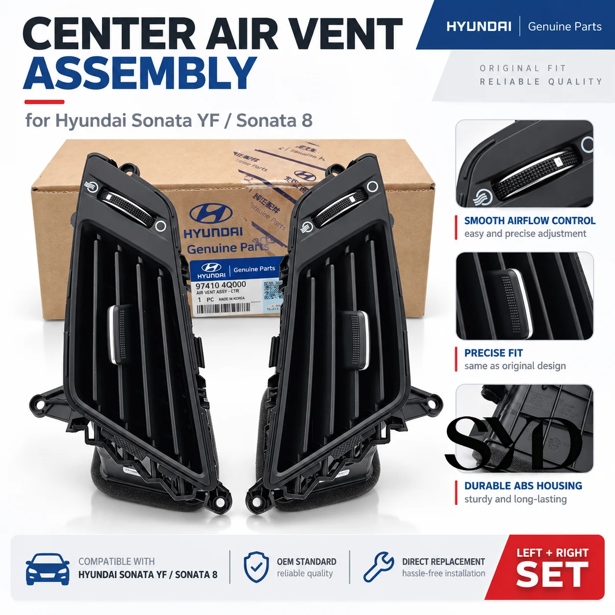 Car Center Dash Air Vent Grille Adjustable Louver AC Outlet Replacement 974204Q000 974103S000 For Hyundai Sonata YF Sonata 8