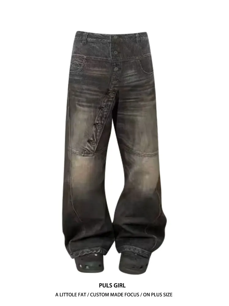 

Женские широкие джинсы свободного кроя с высокой талией, на пуговицах, из выстиранного денима, повседневные, в уличном стиле, больших размеров, осень-зима, новинка