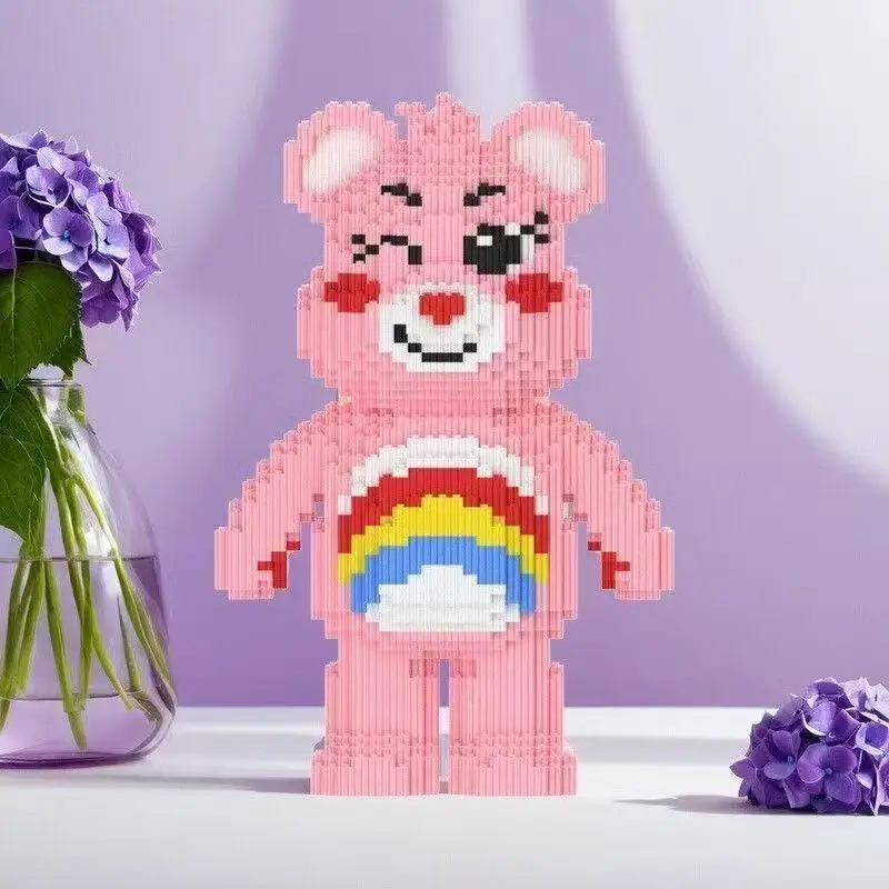 

32 см милый Радужный медведь, строительные блоки, детские игрушки, мелкие кирпичи, 3D модель, украшение для рабочего стола, подарки на день рождения для мальчиков и девочек