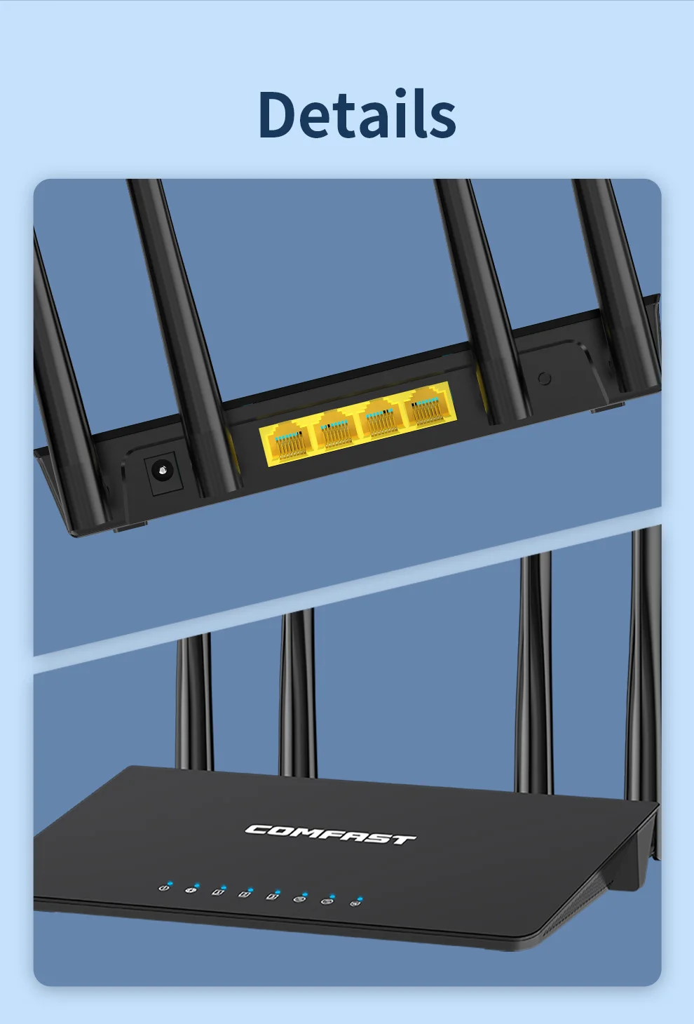 Roteador WiFi com 4 Antenas, Amplificador de Sinal Sem Fio, Mimo Booster, Repetidor para Casa, Preto, 2.4G, 5G, AC1200 Gigabit, 2.4G