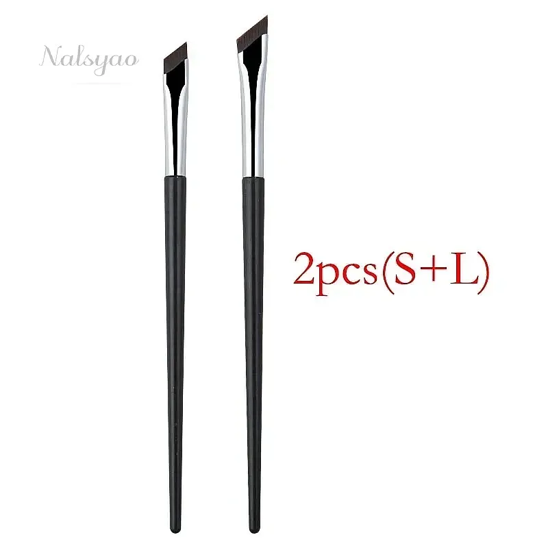 2pcs Angled Blade Eyeliner Brush Ultra Thin Fine Eyebrow Brush Flat Sickle Eyeliner Makeup Set