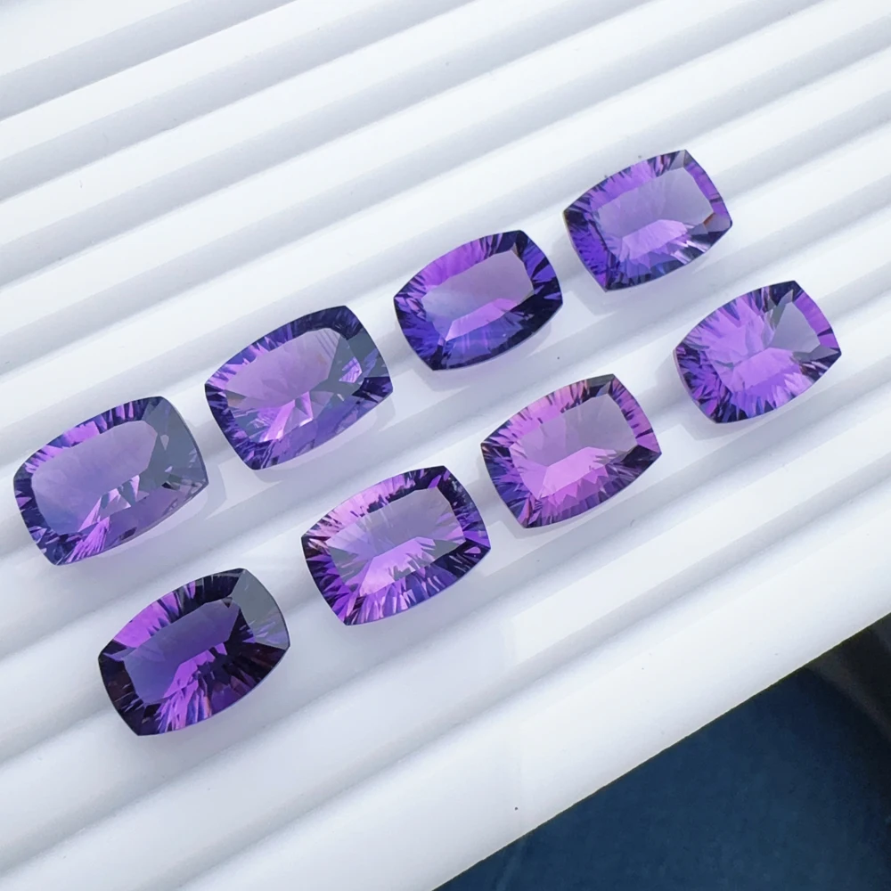 Tbj , natural amethyst cushion 10*14mm concave cut ard 6ct for 925 silver jewelry mounting,100% natural amethyst loose gemstones