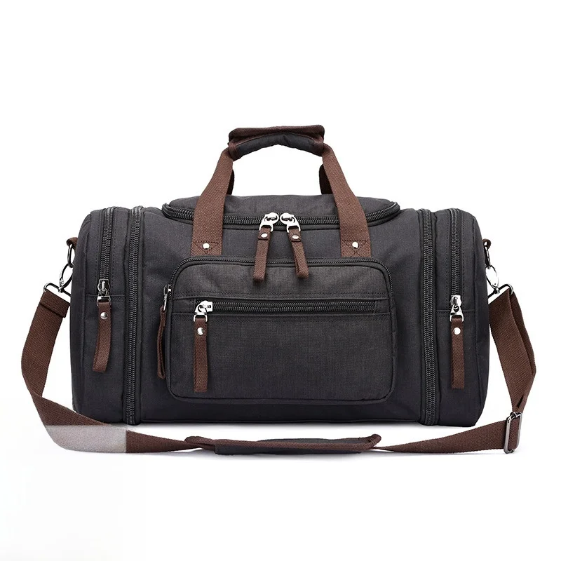 large-capacity-canvas-travel-bag-waterproof-fabric-handbag-outdoor-shoulder-crossbody-bag-for-men-and-women-pure-color-polyester
